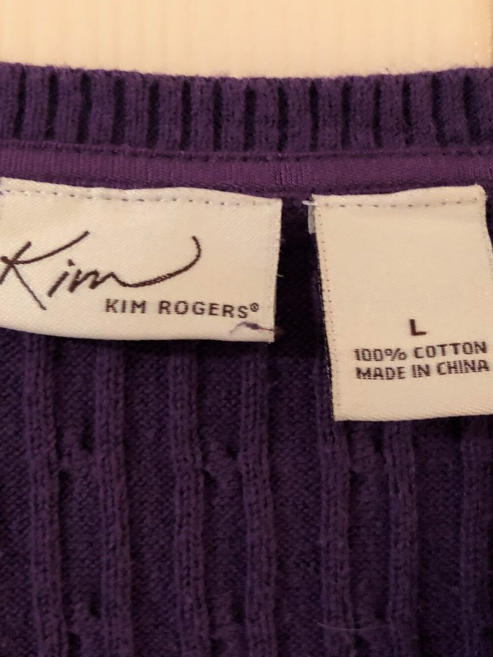 Kim Rogers Purple Cable Knit V-Neck Sweater size Large - Picture 2 of 3